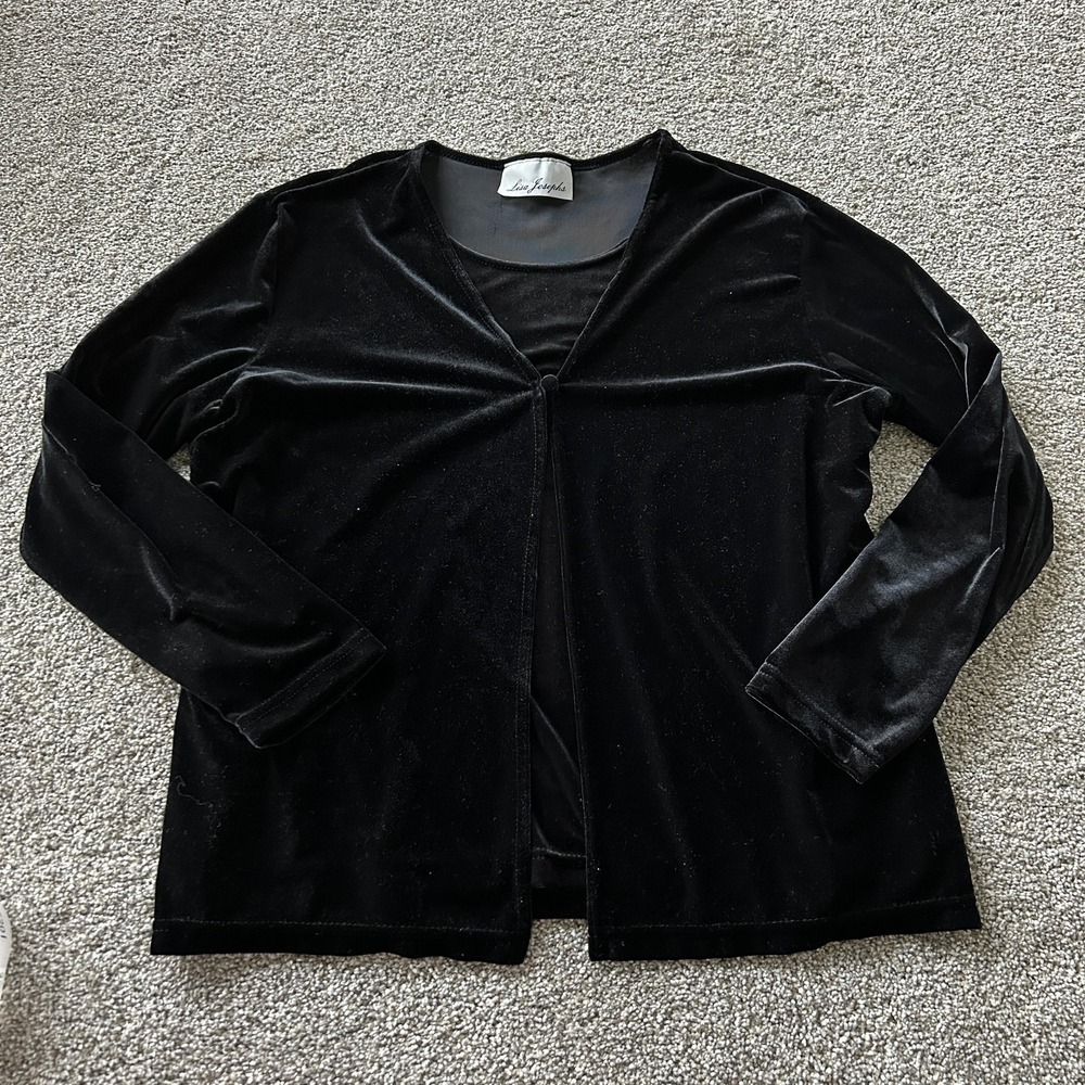 Lisa Josephs Blouse Womens XL Black Velvet Open Front Long Sleeve Basic Fall